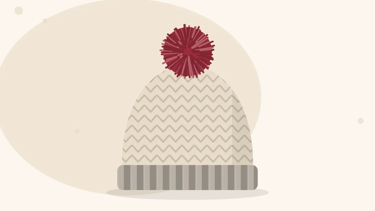 Illustration of a chunky knitted hat with thick stitches and a large pom-pom on top