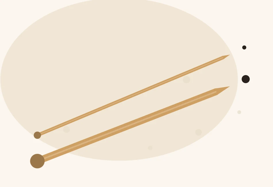 Illustration of two knitting needle tips of different thickness, the thinner one intended for the brim