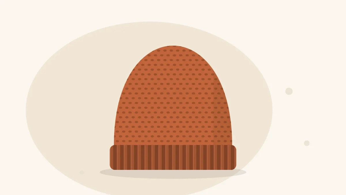 Illustration of a knitted hat with a pebbly seed stitch texture and a ribbed brim