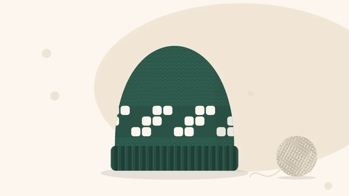 Illustration of a knitted beanie with a single two-color patterned band just above the ribbed brim
